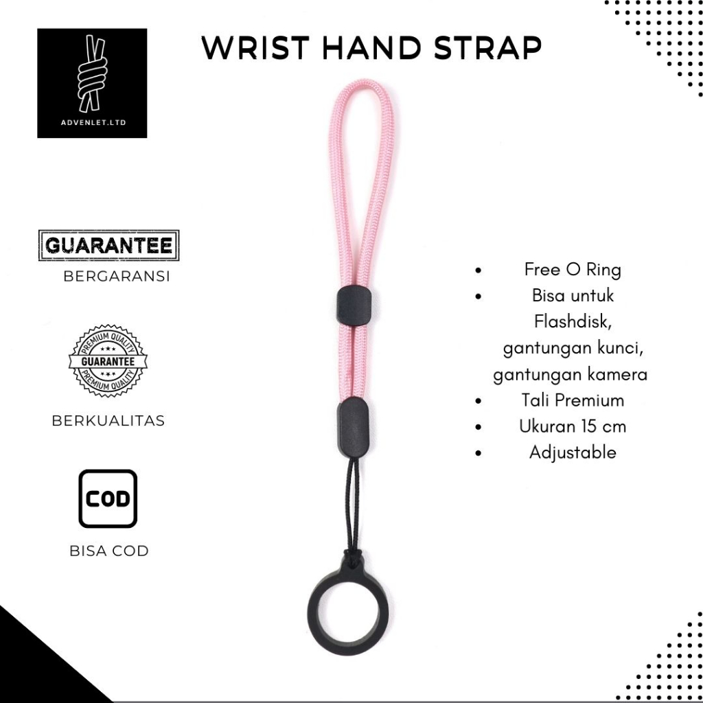 Lanyard Tangan Wrist Hand Strap Finger Tali Paracord 550lbs 4mm Podzz Gantungan Hp USB Handphone Kamera Multi Usage Plus Karet O Ring 13mm 20mm 40mm Premium Model Ringke Adjustable