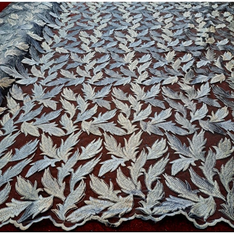 bahan kain tile Lace Bordir Motif Daun Kombinasi warna