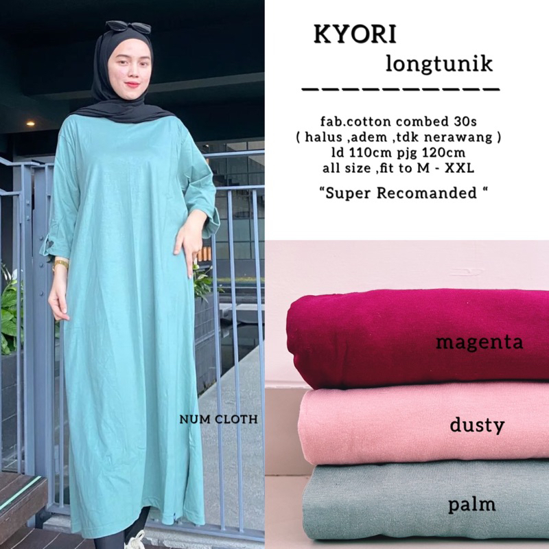 Kyori long tunik kaos polos