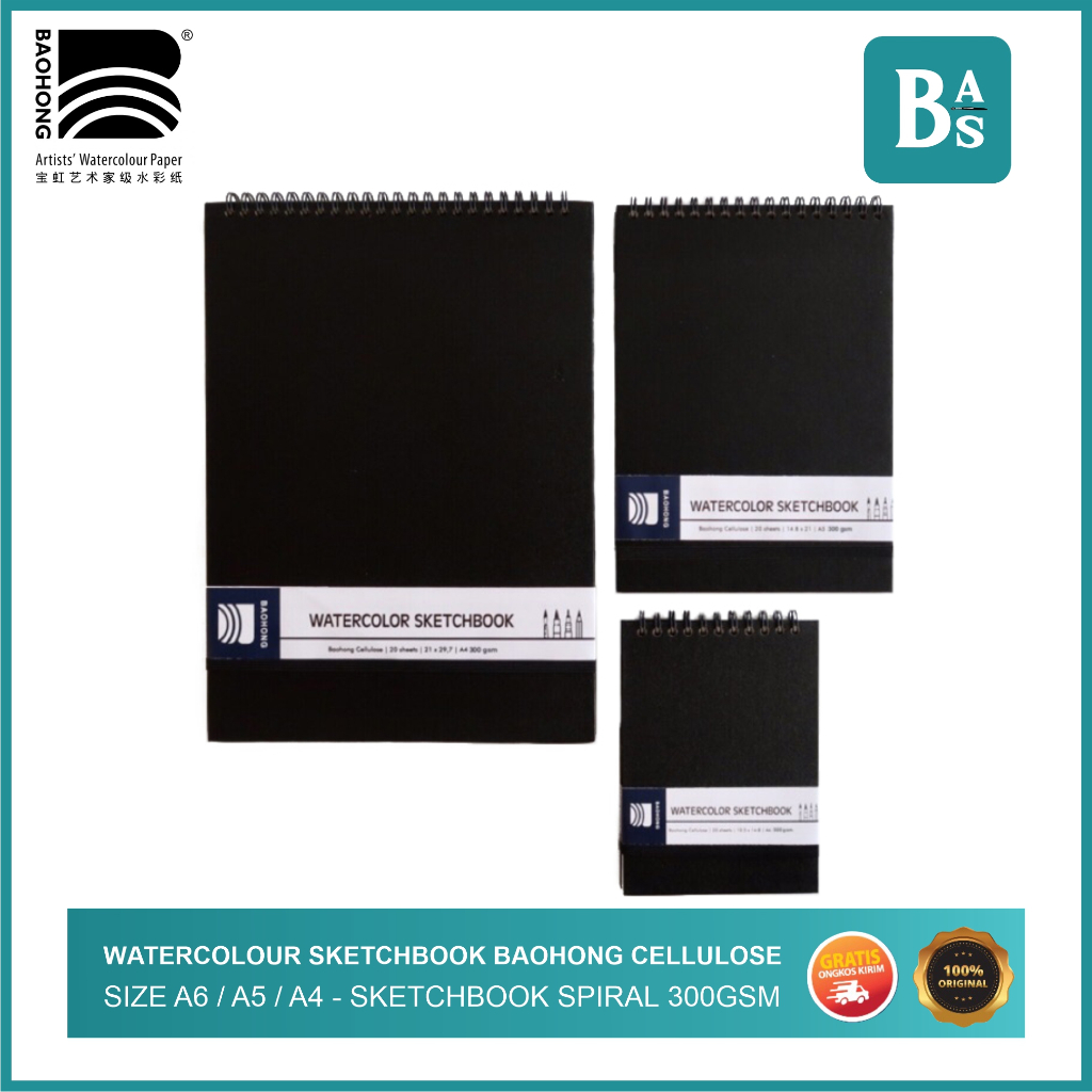 Watercolour Sketchbook Baohong Cellulose 300gsm A6 / A5 / A4 - Sketchbook Spiral