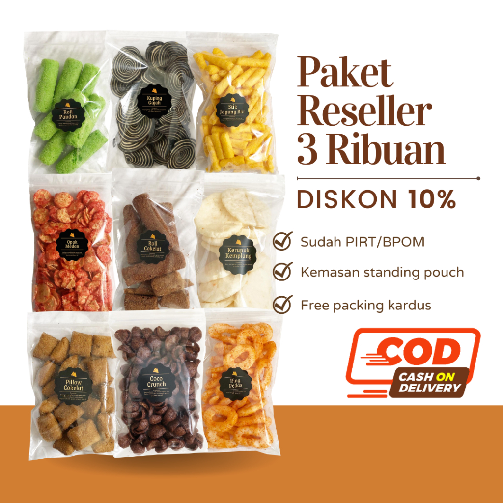 [DELISH SNACKS] Paket Reseller 1 Dus Snack 3 Ribuan / Cemilan Camilan Grosiran / Murah Pedas Asin Gurih Manis