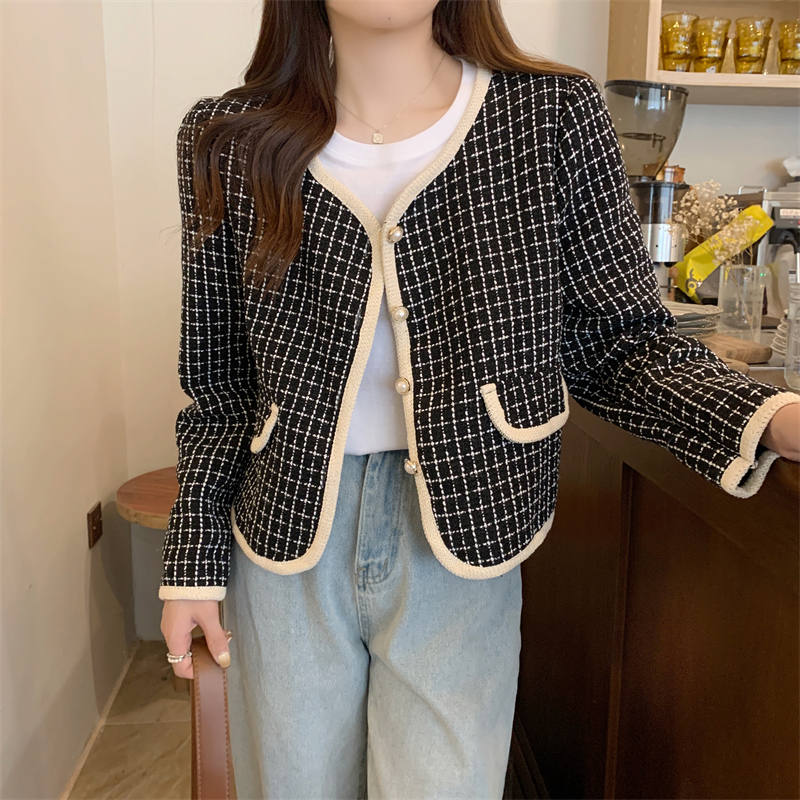 Jacket Korean Style Wanita Lengan Panjang Kotak-kotak Premium Kekinian Import Vintage Kardigan Outer Crop Jacket