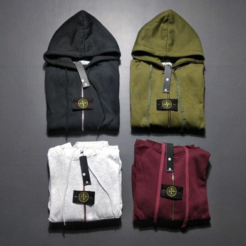 Jaket Sweater Zipper STONE ISLAND Basic Hijau Army Fulltag