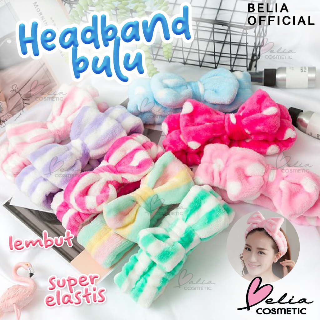 ❤ BELIA ❤ Headband Bulu Wanita Motif Pita | Bandana Bando Karet Elastis Rambut | Bando Korea Import