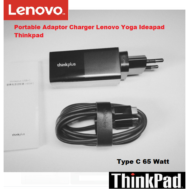 Portable Adaptor Charger Lenovo Yoga Ideapad Thinkpad Type C 65Watt Terbaru Original