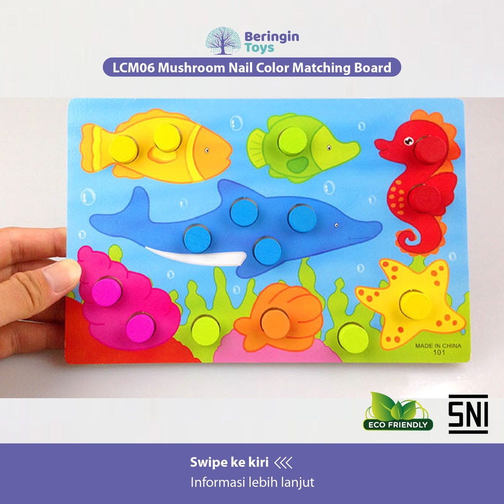 Mushroom Nail Color Matching Board / Puzzle Matching Color / Puzzle Kayu Mencocokkan Warna / Mainan Puzzle