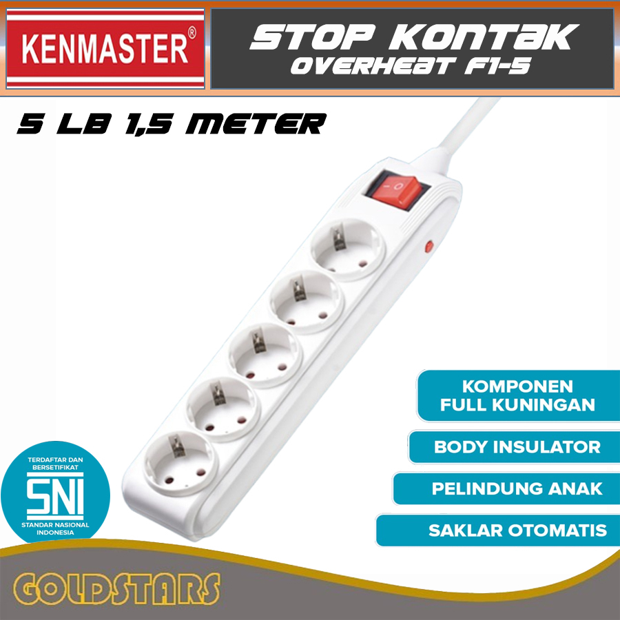 Stop Kontak 5 Lubang Kenmaster Terminal Colokan Listrik 1.5 Meter F1-5