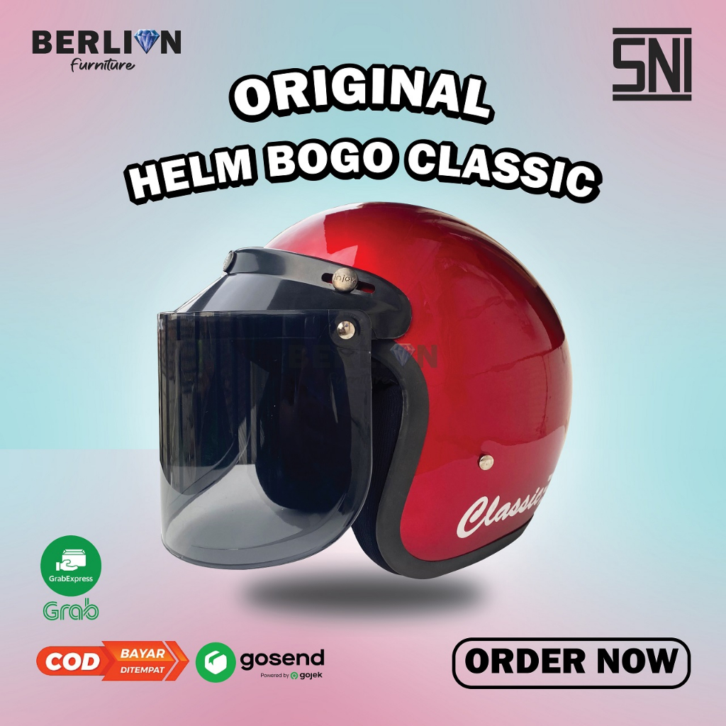 Helm bogo dewasa motif garis tiga classic / Helm Retro Dewasa SNI