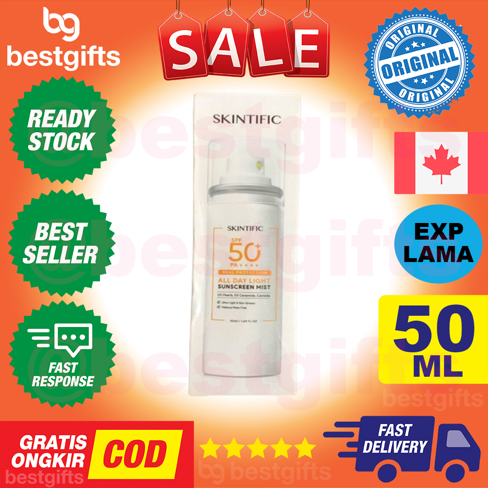 SKINTIFIC ALL DAY LIGHT SUNSCREEN MIST SPF50 PA++++ SUNBLOCK SPRAY ANTI UV FACE//BODY 50 ML