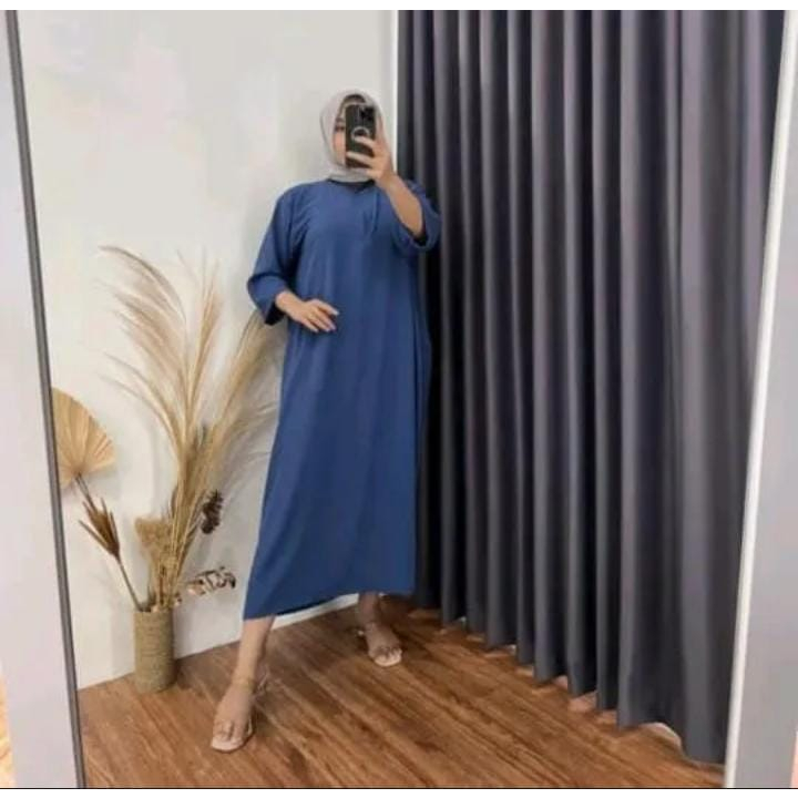 Daster Polos Lengan 3/4 Dres Aurel Polos Midi Dres Busui Wanita Kekinian