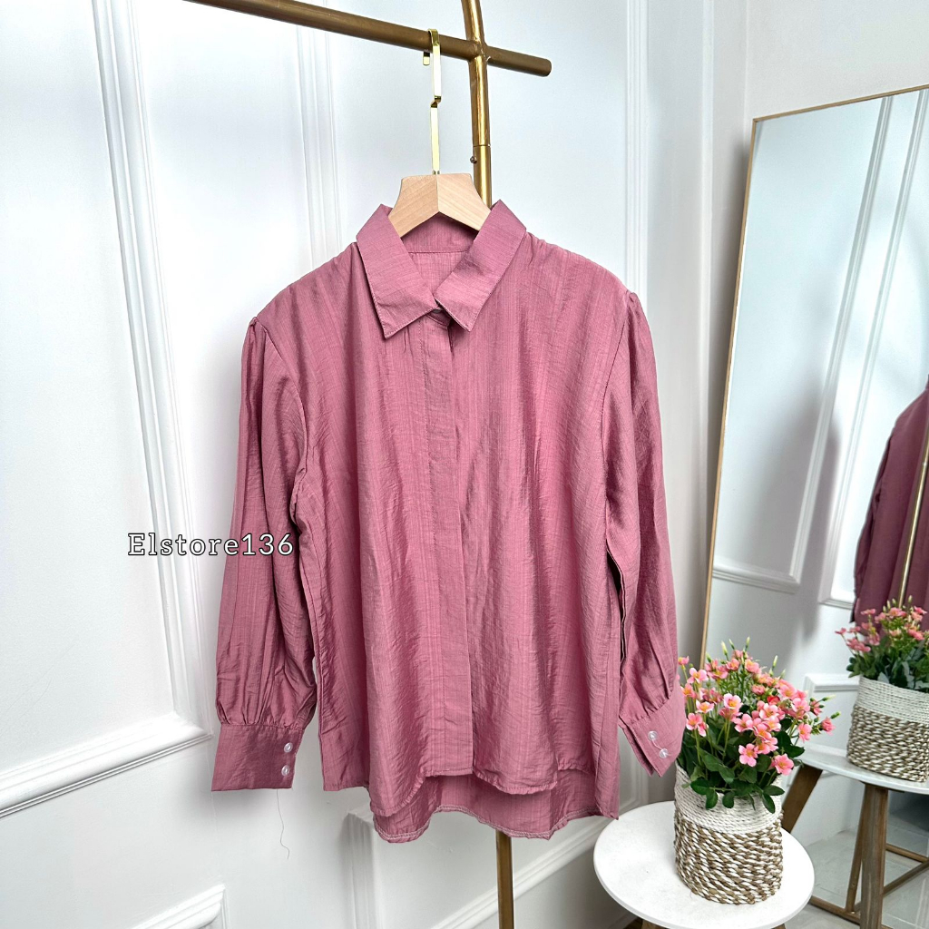 Kemeja Wanita Basic Shirt Bahan Polo Linen Septi Blouse Atasan Wanita Full Kancing Lengan Panjang OOTD Remeja Dewasa