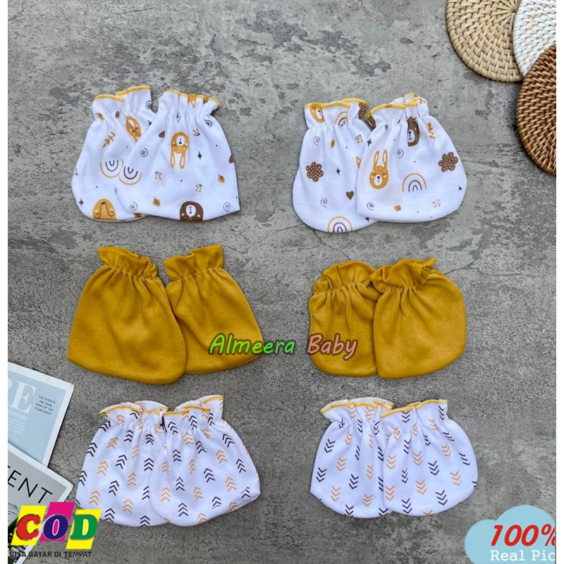 Isi 3 PCS Sarung Tangan Dan 3 PCS Sarung Kaki Bayi Baru Lahir Seri Kuning Mustard Usia 0-3 Bulan Almeera Baby and Kids