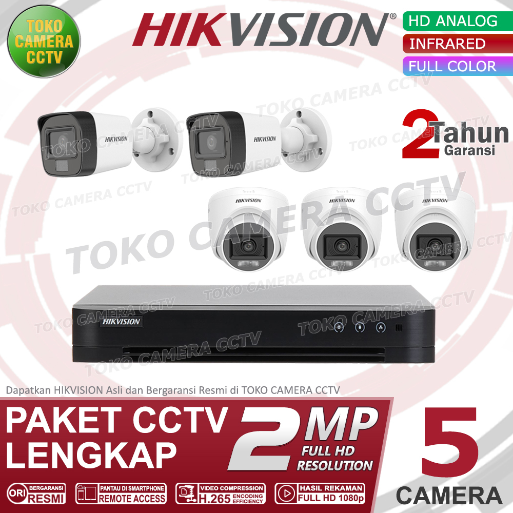 PAKET CCTV HIKVISION 2MP 8 CHANNEL 5 KAMERA