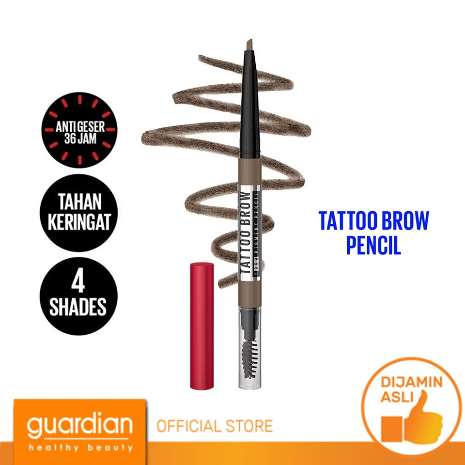 Maybelline Tattoo Brow 36H Pencil - Grey Brown / Pensil Alis Eye Makeup Cokelat Pigmented Tahan Lama