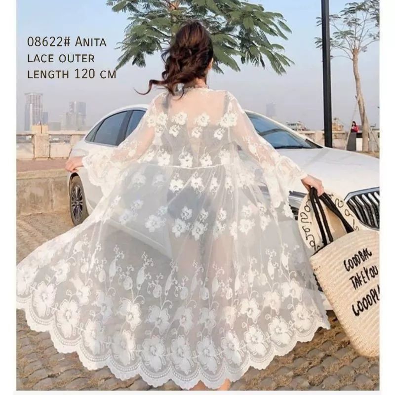 08622 Baju Outwear Outer cardigan luaran LACE BROKAT brokat lengan trompet Korea Korean style wanita