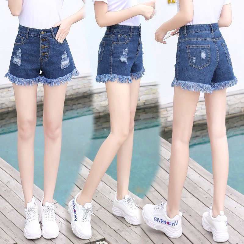 YAOSHI - Fashion wanita Celana Jeans Pendek Wanita Ripped Korean Style