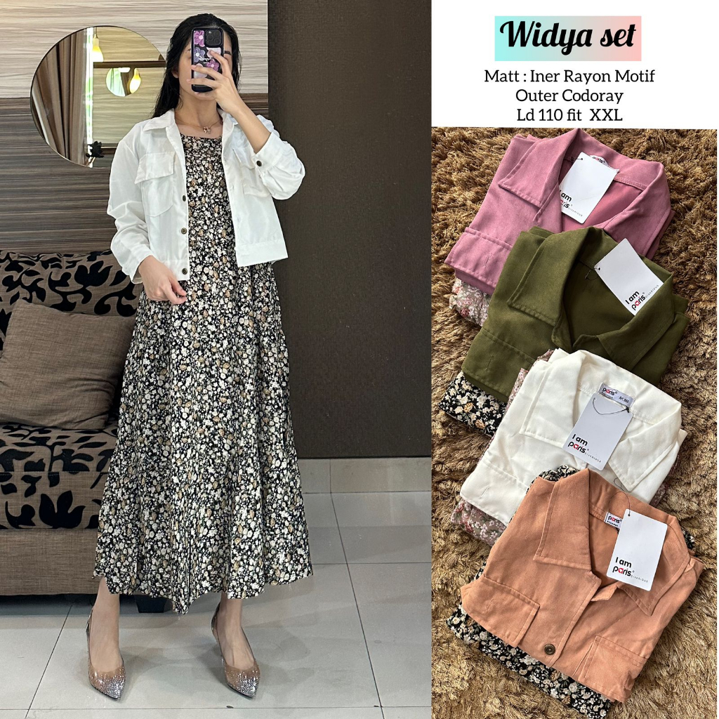 WIDYA SET INER RAYON BUNGA OUTER CODORAY SET 2IN1/MIDI DRESS BUNGA KECIL RAYON