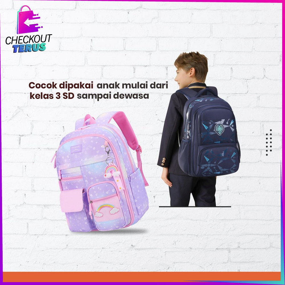 CT T49 Tas Sekolah Anak Perempuan Waterproof TK SD Model Pelangi Kids Bag Backpack Multifungsi Ransel Remaja Anti Air Lucu Aesthetic