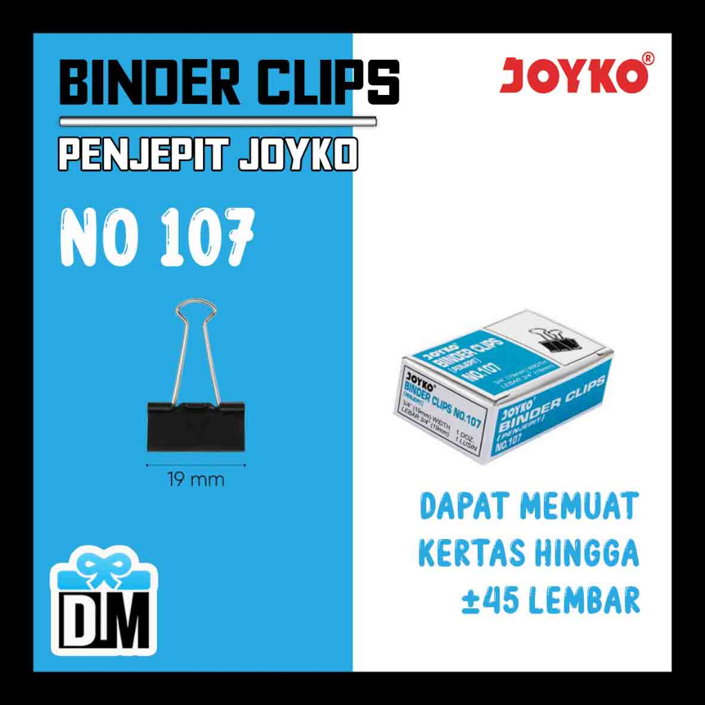 

Jepitan Binder Clip Klip Penjepit No 107 19mm 3/4 inch Penjepit Penggantung Gantungan Kertas 1 Lusin Joyko