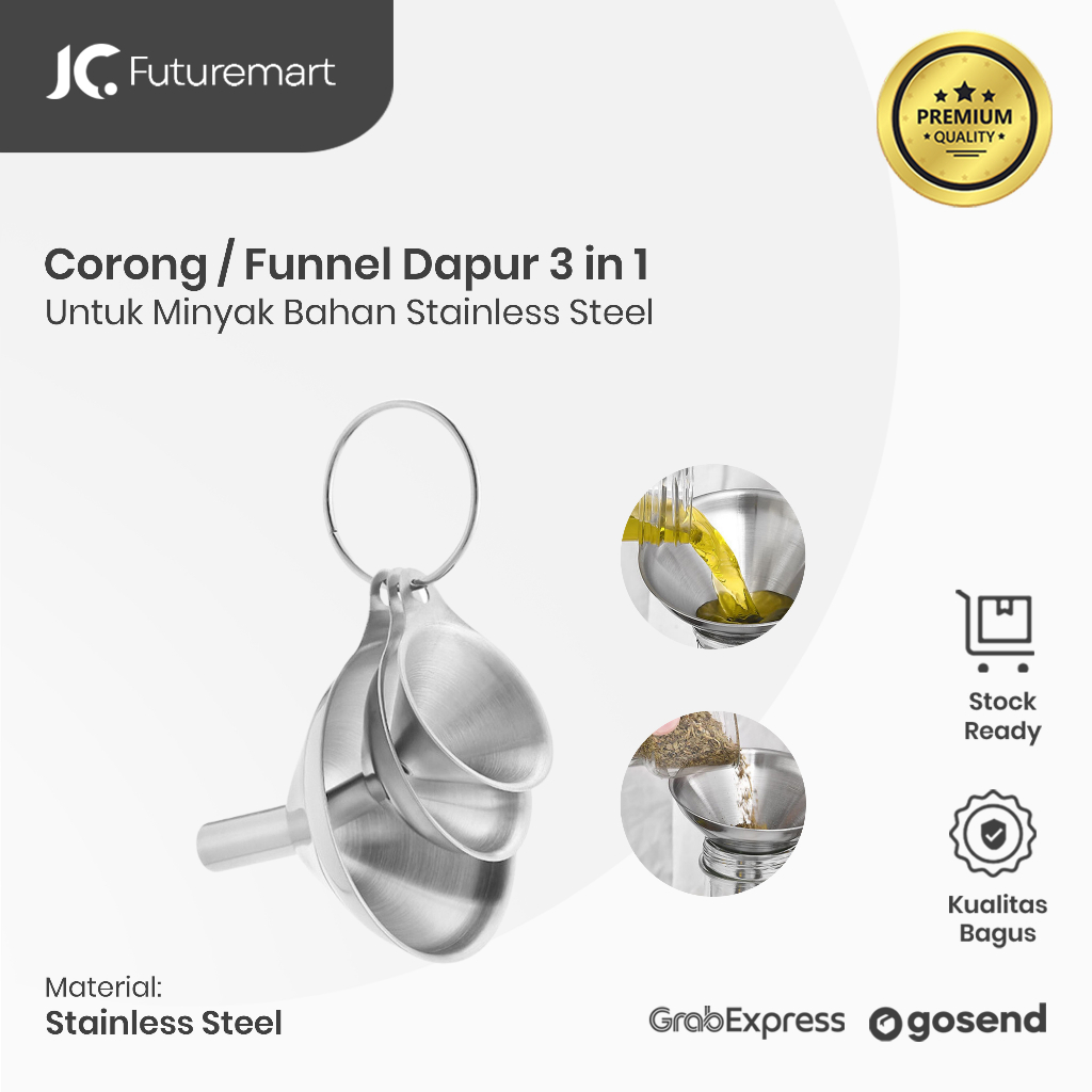 CORONG STAINLESS STEEL MINI FUNNEL SET 3 PCS MULTIFUNGSI D803