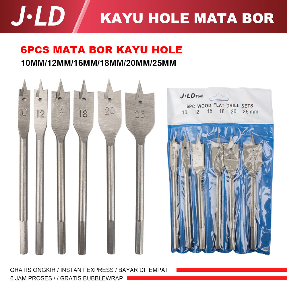 JLD 6pcs mata bor kayu set kayu hole mata 10mm 12mm 16mm 18mm 20mm 25mm