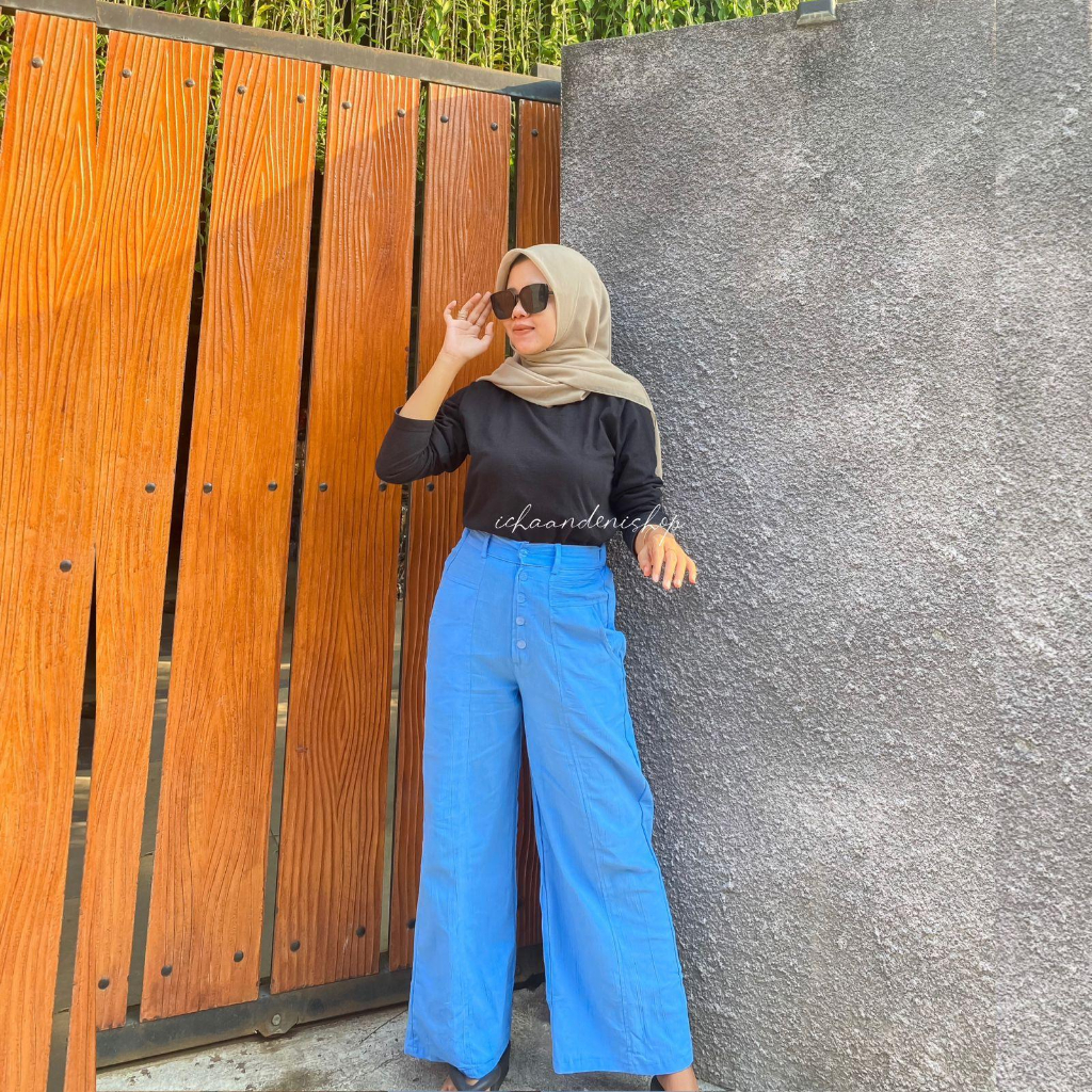 ICH - Valinna Celana Kulot Highwaits Kancing Linen Crinkle Premium