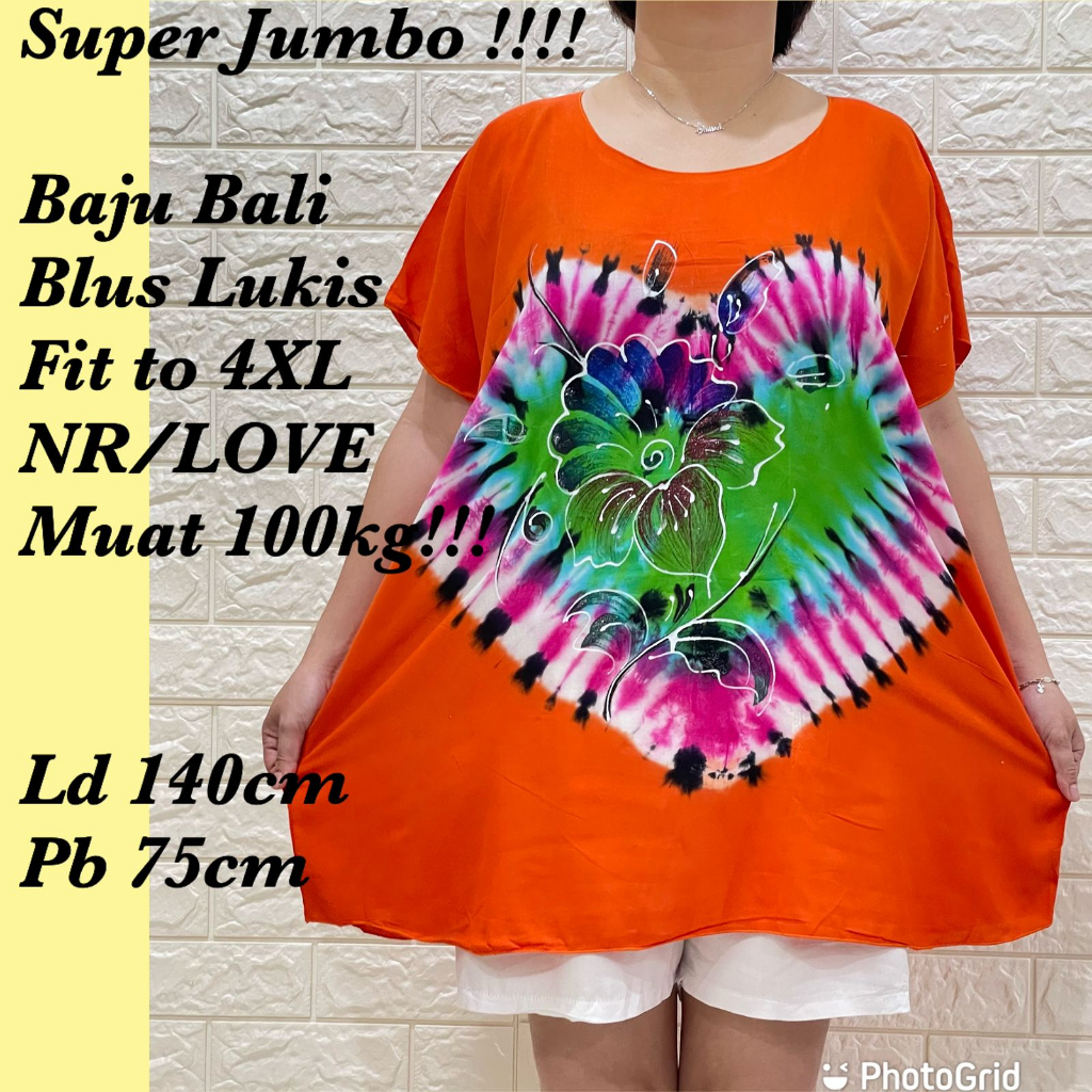 BAJU BALI BLUS LUKIS NO RONCE FIT TO 4XL MOTIF LOVE REAL PICT