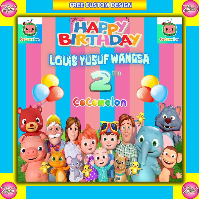 Spanduk / Banner / Backdrop Ulang Tahun GRATIS DESAIN /Tema Cocomelon / Transformers/Cars/Mermaid/Fr