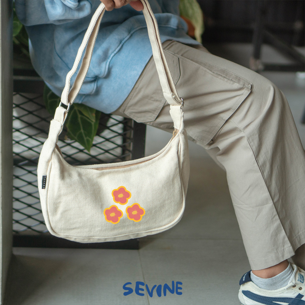 Sevine Luna Sling Bag Tas Selempang Wanita Tas Wanita Kuliah Kanvas Resleting Shoulder Bag Hand Bag - SLK