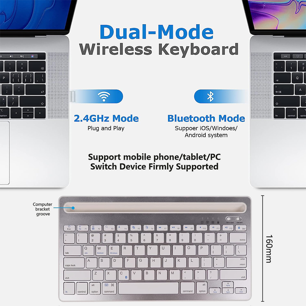 Actual 【COD】Keyboard Bluetooth Nirkabel, Keyboard Mode Ganda (Bluetooth + 2.4G), Keyboard Laptop dengan Groove, Kompatibel dengan Komputer, Mac, MacBook, Laptop, PC, iPad, Ponsel Tablet iOS/Android dengan Keypad Numerik