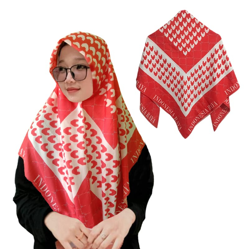 Kerudung segi empat Jilbab Merah Putih Hijab