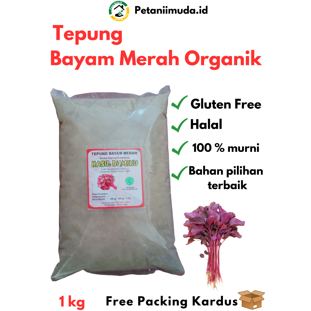Tepung MPASI Bayam Merah Organik 1 KG/Tepung Bayam Merah 100 % Murni/Tepung Bayam Merah Organik kema