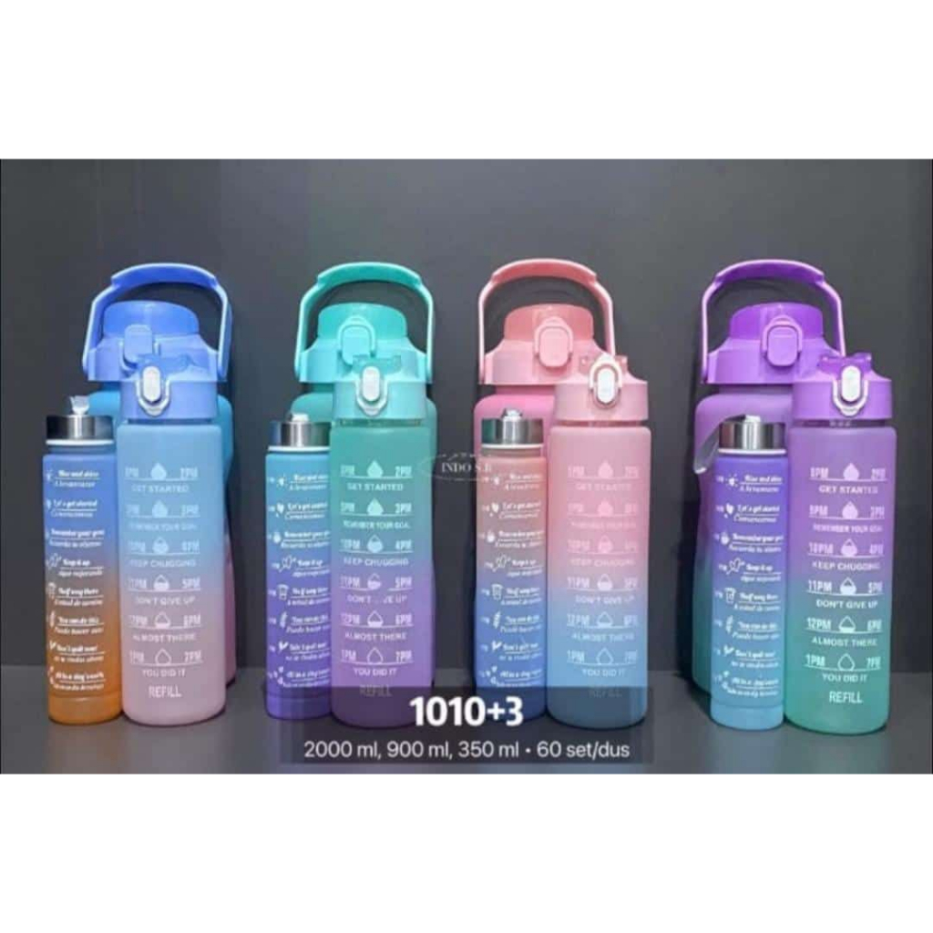 [ OBJ ] Botol Viral Gradasi 3in1 1 Set 2Liter + 900ml + 350ml Free Stiker 3D