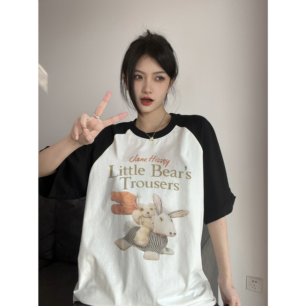 EUNII T-shirt Lengan Pendek Cute Rabbit Korean Style/Kaos Atasan Wanita/Baju Kaus Oversize Wanita/Kaos Wanita