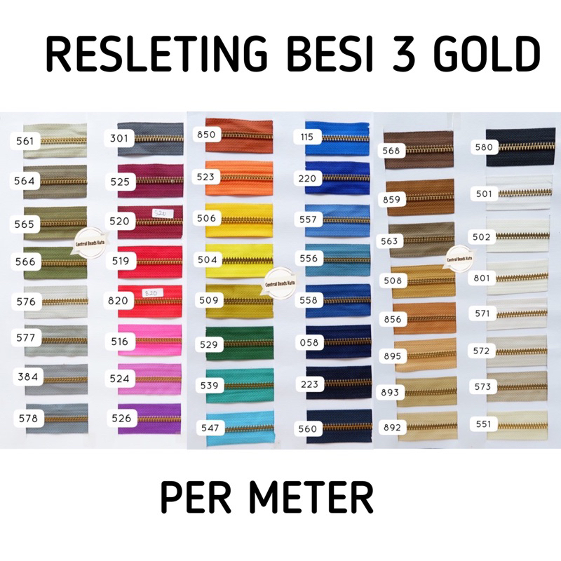 (PER METER) RESLETING BESI YKK 3 GOLD