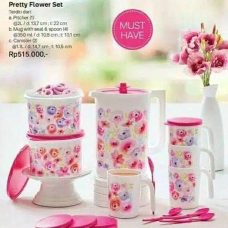 Promo Tupperware pretty flower set paket teko mug dan canister