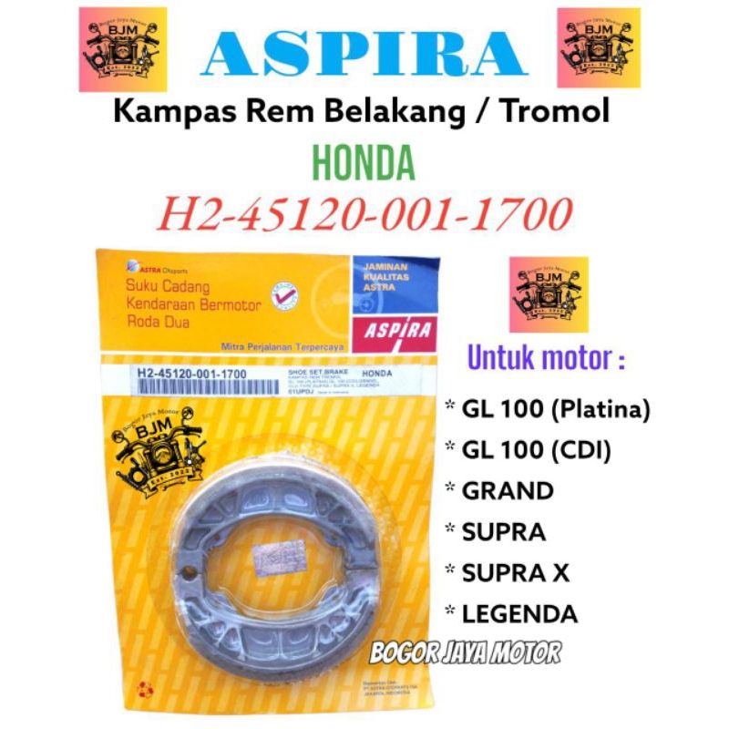 ASPIRA KAMPAS REM BELAKANG MOTOR HONDA GRAND KAMPAS REM TROMOL HONDA GRAND SUPRA SUPRA X LEGENDA GL 