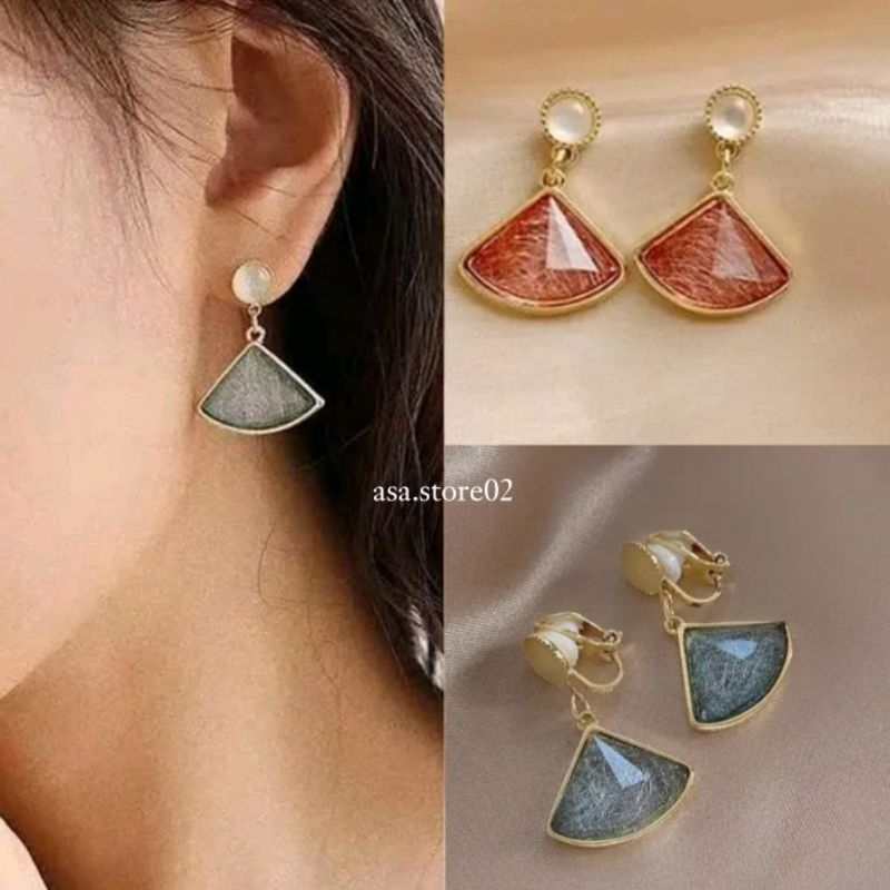 Anting Klip On Kaca Retak/Anting Jepit