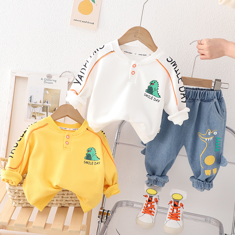 Baju Setelan anak SMILE DAY yellow &amp; white usia 6 bulan - 5 tahun / Pakaian baby laki-laki lucu premium