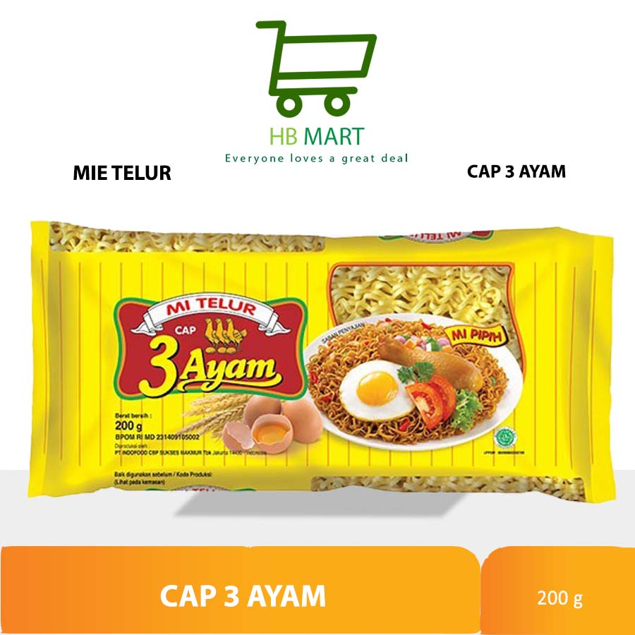 

Mie Telor 3 Ayam 200g / MIE TELUR KUNING CAP 3 AYAM 200GR