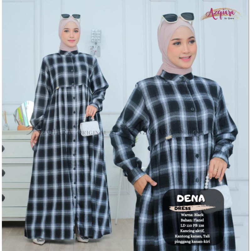 [Dheesty] Gamis Flanel Kotak Terbaru DENA Azqiara by Qiara