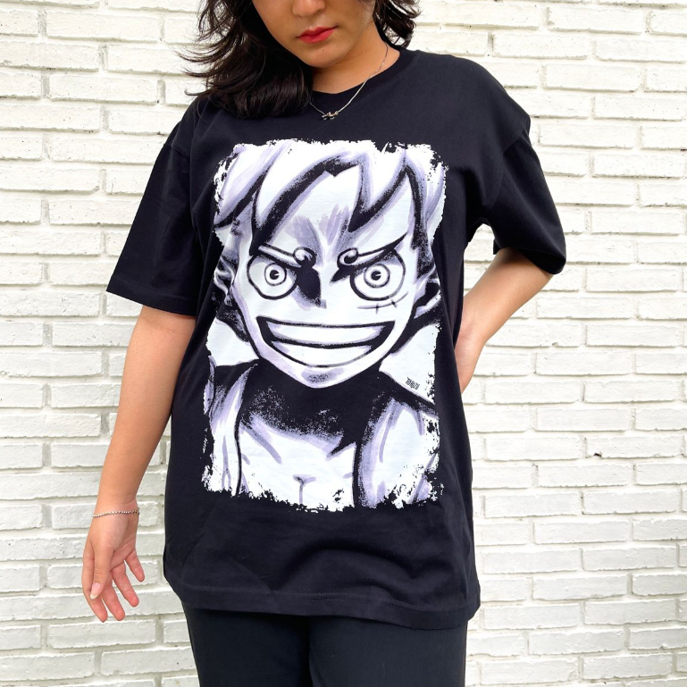 TORIZU Tshirt Luffy God Nika Brush Black Anime Manga One Piece Premium