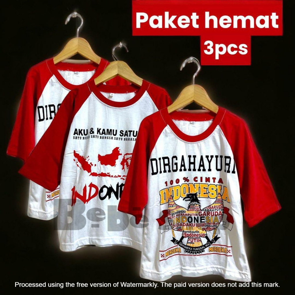 Paket Hemat 3 pcs atasan baju merah putih motif 17 agustus kemerdekaan indonesia bahan katun