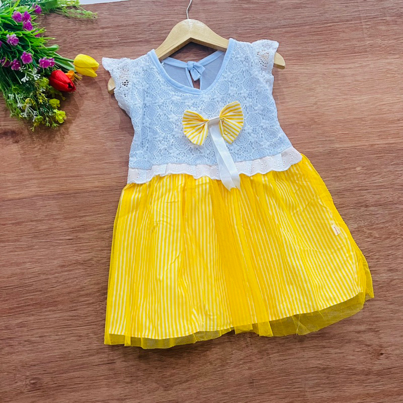 Dress anak 1 2 Tahun perempuan pita Tutu strip renda murah perempuan harian anak Baju viral (Dress adudupita)