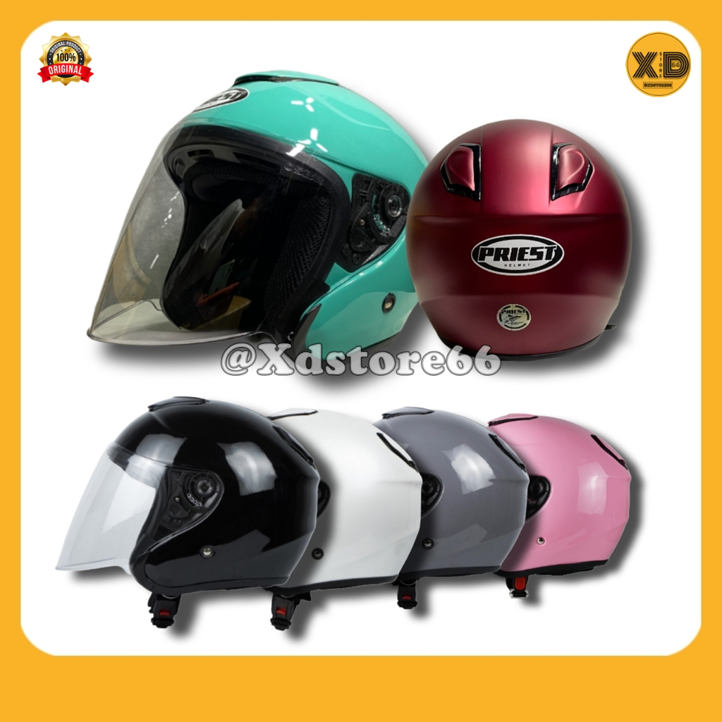 Helm Sepeda Motor Half Face Priest Kyoto Solid Whitte Black Pink Gorilla Glossy & Doff Paket Ganteng