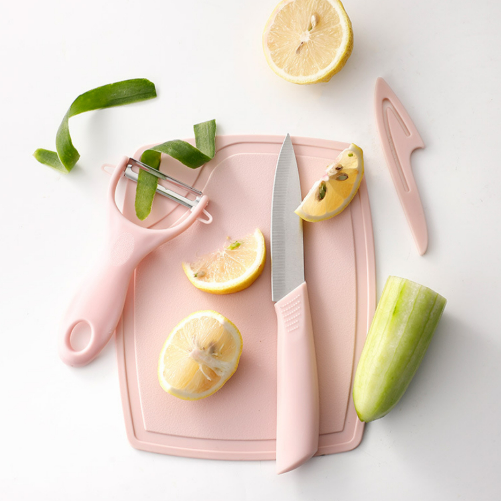 TRS - Pisau Set Ceramic Potong Buah Sayur 3in1 Talenan Motong Keramik Talenan Knife Kecil Dapur