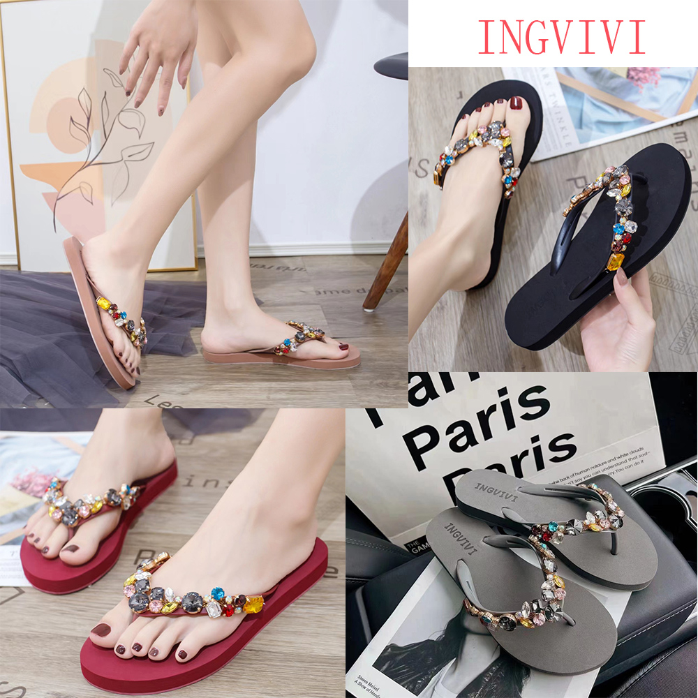 Ingvivi Wedges Jepit 719/ Sandal Ingvv Swarovsky Wedge Permata /  Spon Flip