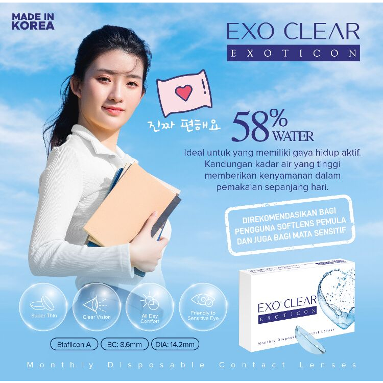 SOFTLENS X2 EXO CLEAR (BENING) BY EXOTICON - PEMAKAIAN BULANAN