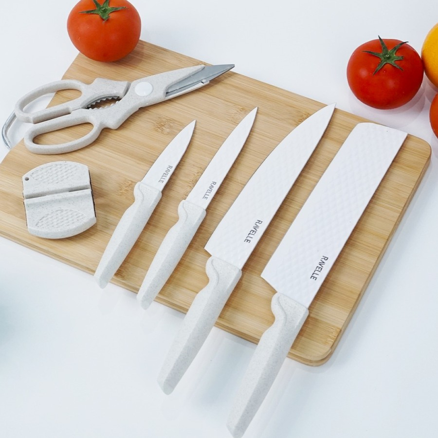 Pisau Set Ravelle - Diamante Knife Set 6 in 1 - White