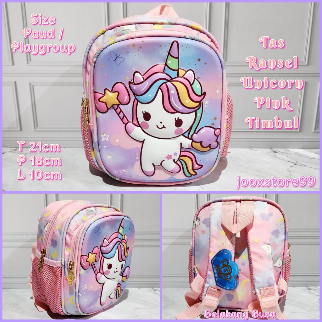 Tas Sekolah Ransel Anak TK dan Paud dan Playgroup Motif Unicorn Hellokitty Astronot Timbul 3D Backpack Anak Perempuan Ransel Sekolah dan jalan jalan